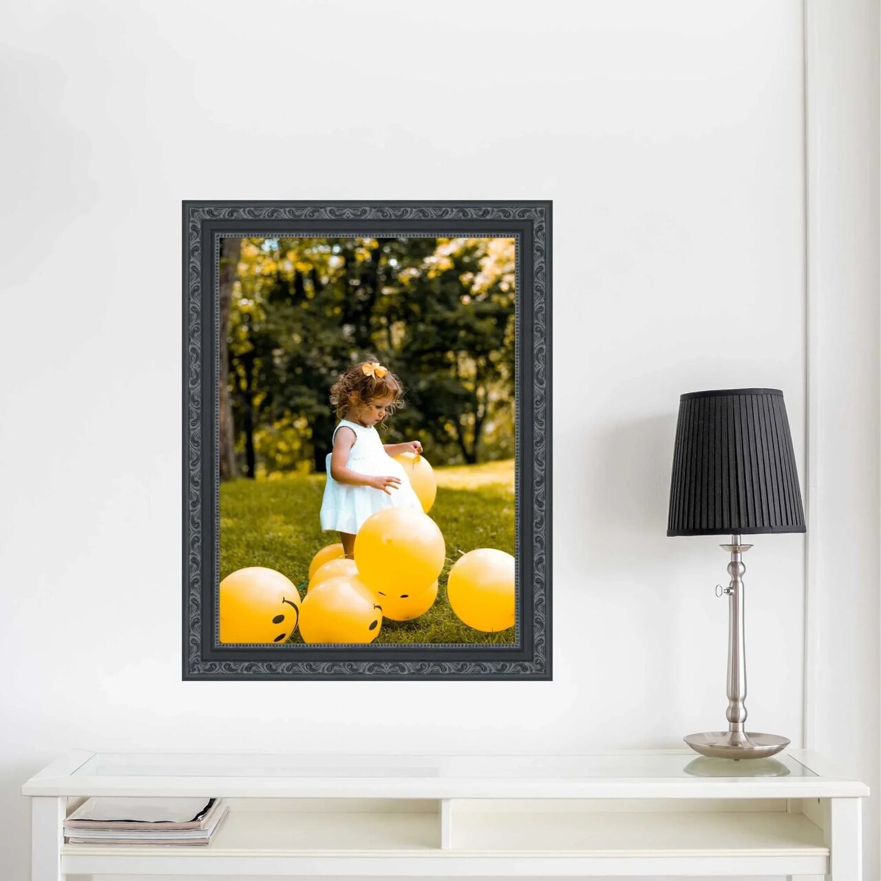 Traditional 48x16 Black Picture Frame Beaded Antique Vintage Classic
